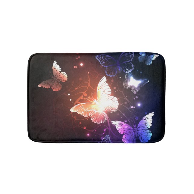 Glowing Night Butterflies Bath Mat (Front)