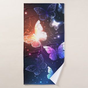 Glowing Night Butterflies Bath Towel