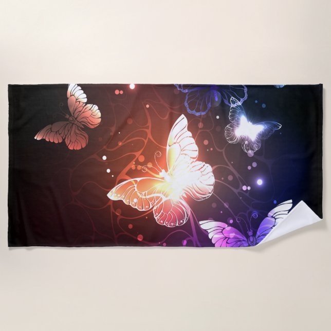 Glowing Night Butterflies Beach Towel (Front)