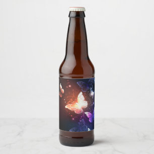 Glowing Night Butterflies Beer Bottle Label