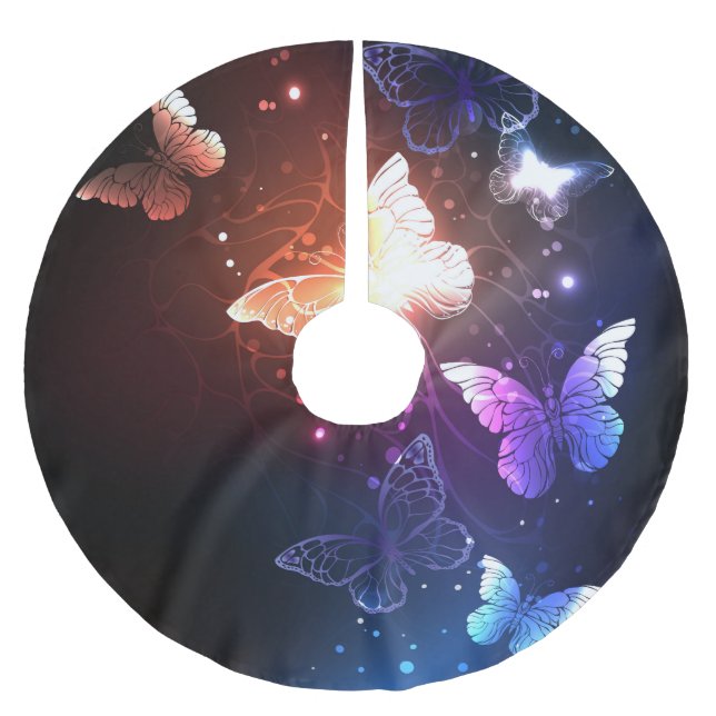 Glowing Night Butterflies Brushed Polyester Tree Skirt (Front)