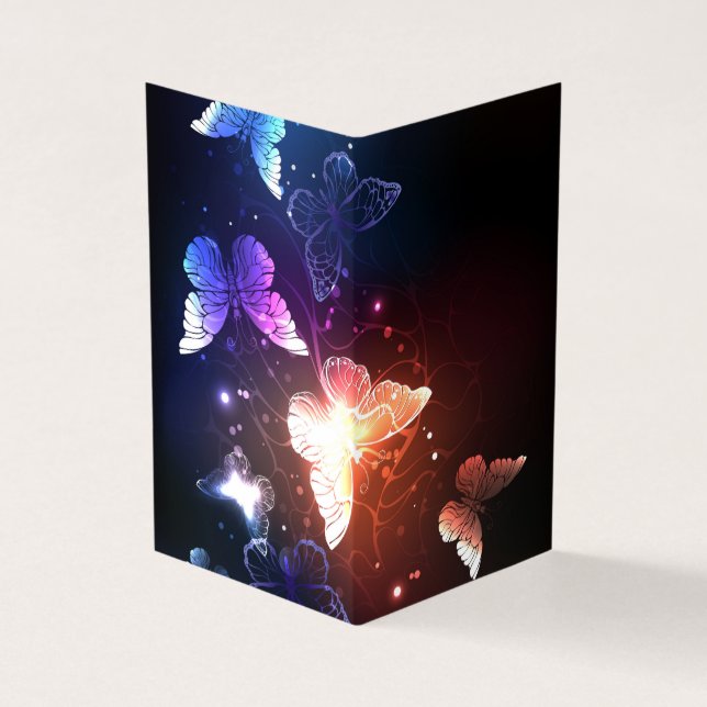 Glowing Night Butterflies Business Card (Outside)