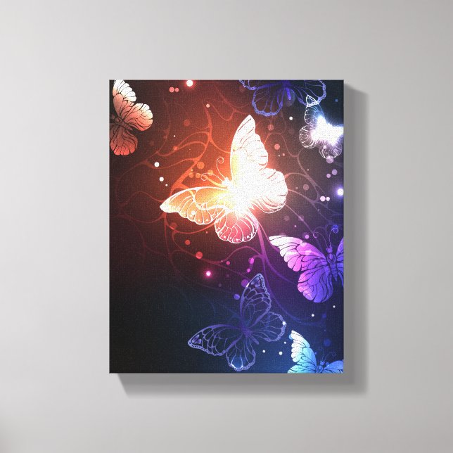 Glowing Night Butterflies Canvas Print (Front)