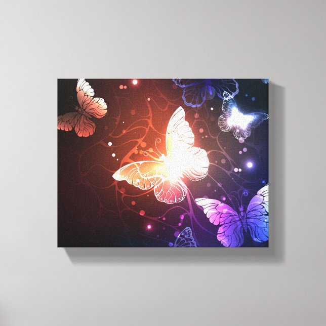 Glowing Night Butterflies Canvas Print (Front)