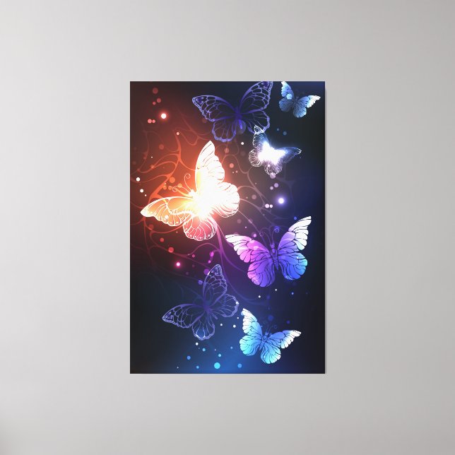 Glowing Night Butterflies Canvas Print (Front)