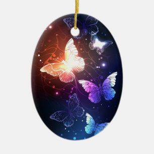 Glowing Night Butterflies Ceramic Tree Decoration