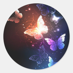 Glowing Night Butterflies Classic Round Sticker