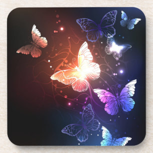 Glowing Night Butterflies Coaster