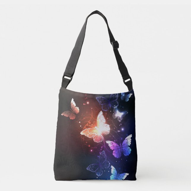 Glowing Night Butterflies Crossbody Bag (Front)