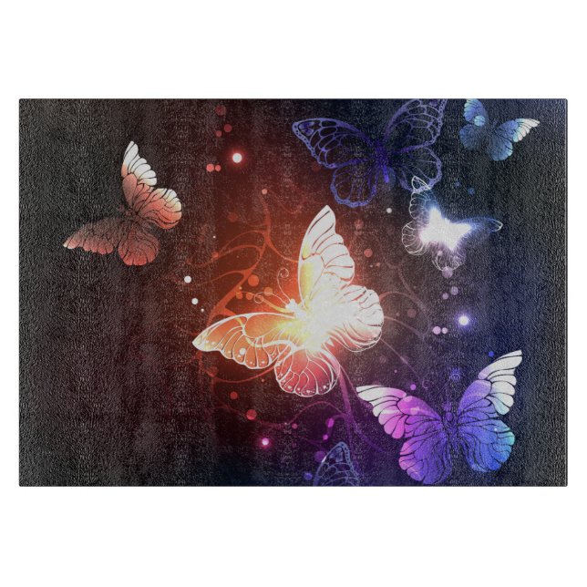 Glowing Night Butterflies Cutting Board (Front)