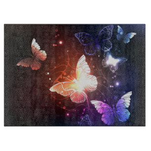 Glowing Night Butterflies Cutting Board