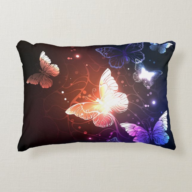 Glowing Night Butterflies Decorative Cushion (Front)