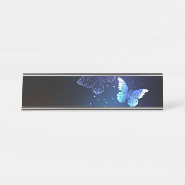 Glowing Night Butterflies Desk Name Plate (Front)