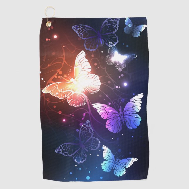Glowing Night Butterflies Golf Towel (Front)