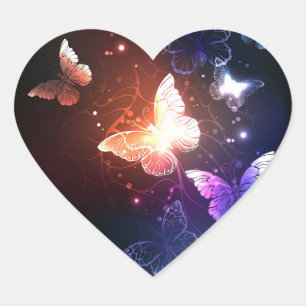Glowing Night Butterflies Heart Sticker