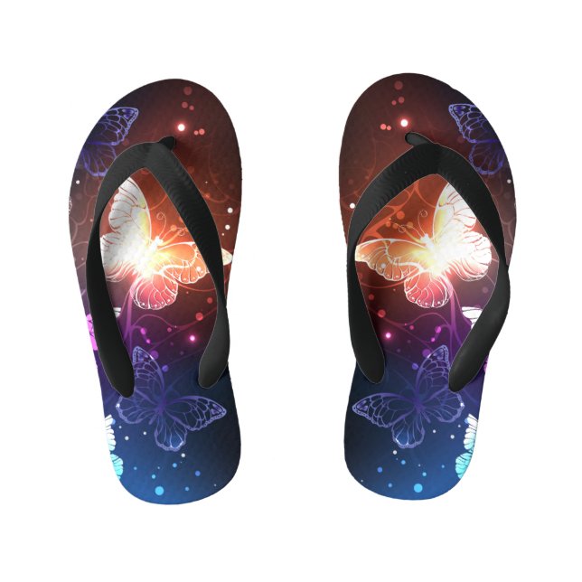 Glowing Night Butterflies Kid's Flip Flops (Footbed)