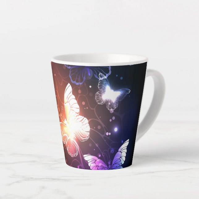 Glowing Night Butterflies Latte Mug (Right Angle)