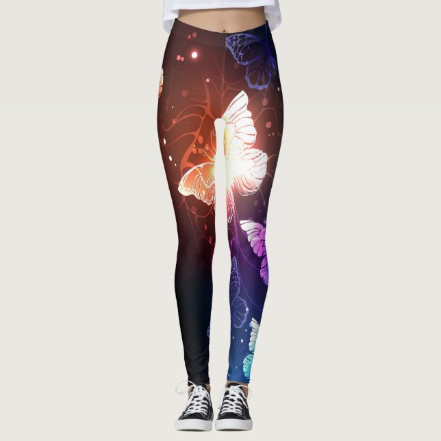 Glowing Night Butterflies Leggings (Front)