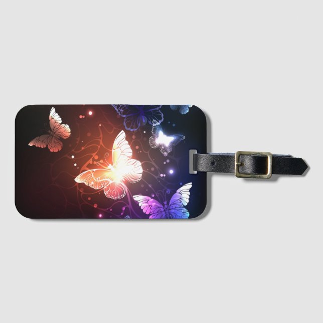 Glowing Night Butterflies Luggage Tag (Front Horizontal)