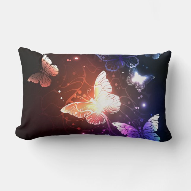 Glowing Night Butterflies Lumbar Cushion (Front)
