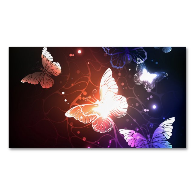 Glowing Night Butterflies Magnetic Business Card (Front)