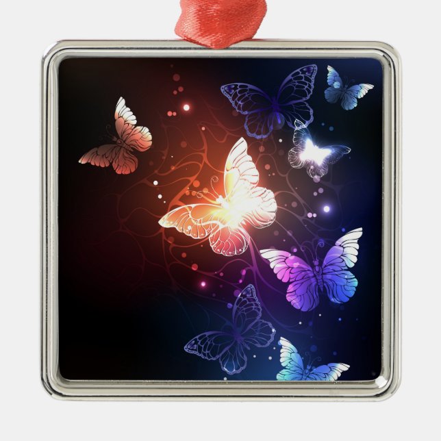 Glowing Night Butterflies Metal Tree Decoration (Front)