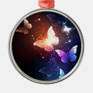 Glowing Night Butterflies Metal Tree Decoration