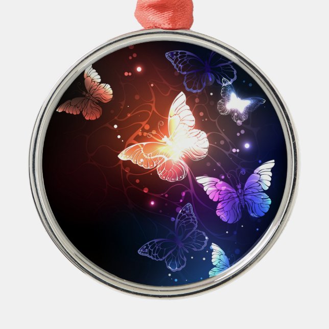 Glowing Night Butterflies Metal Tree Decoration (Front)