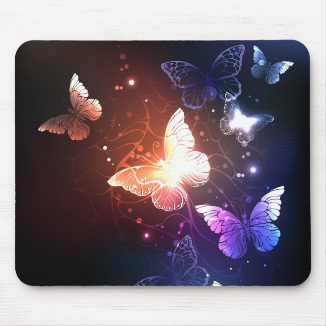 Glowing Night Butterflies Mouse Mat (Front)