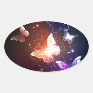 Glowing Night Butterflies Oval Sticker