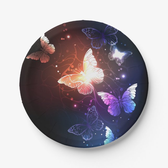 Glowing Night Butterflies Paper Plate (Front)