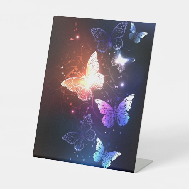 Glowing Night Butterflies Pedestal Sign (Front)