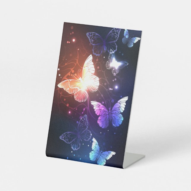 Glowing Night Butterflies Pedestal Sign (Front)