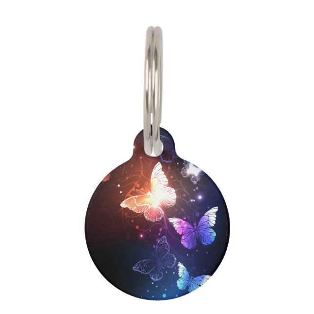 Glowing Night Butterflies Pet Tag (Front)