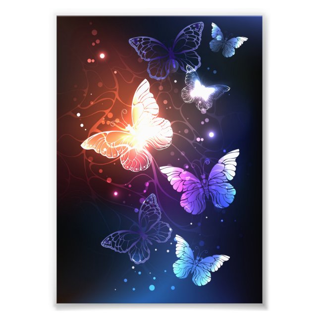 Glowing Night Butterflies Photo Print (Front)