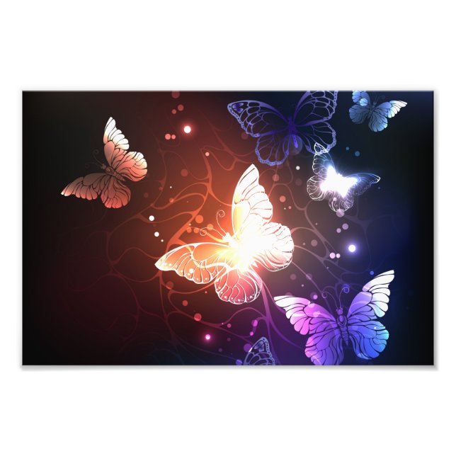 Glowing Night Butterflies Photo Print (Front)