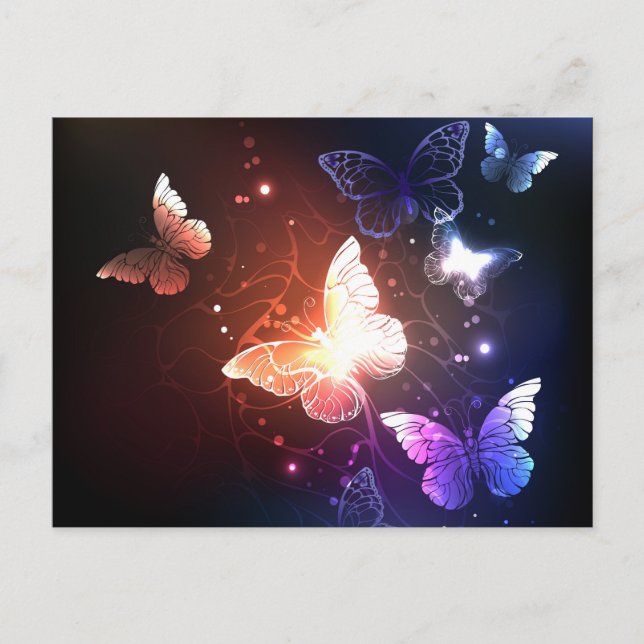 Glowing Night Butterflies Postcard (Front)
