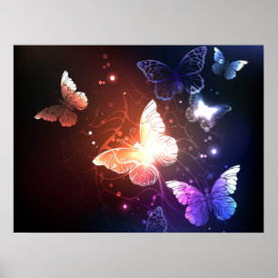 Glowing Night Butterflies Poster