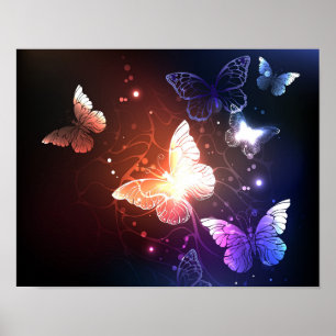 Glowing Night Butterflies Poster