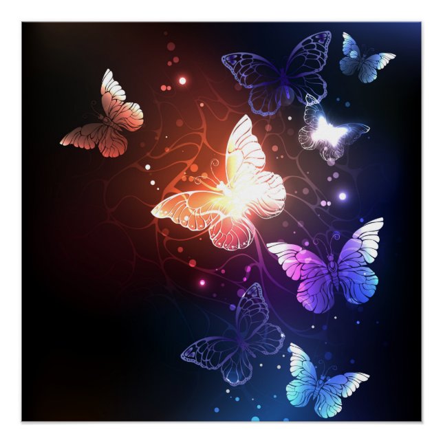 Glowing Night Butterflies Poster (Front)