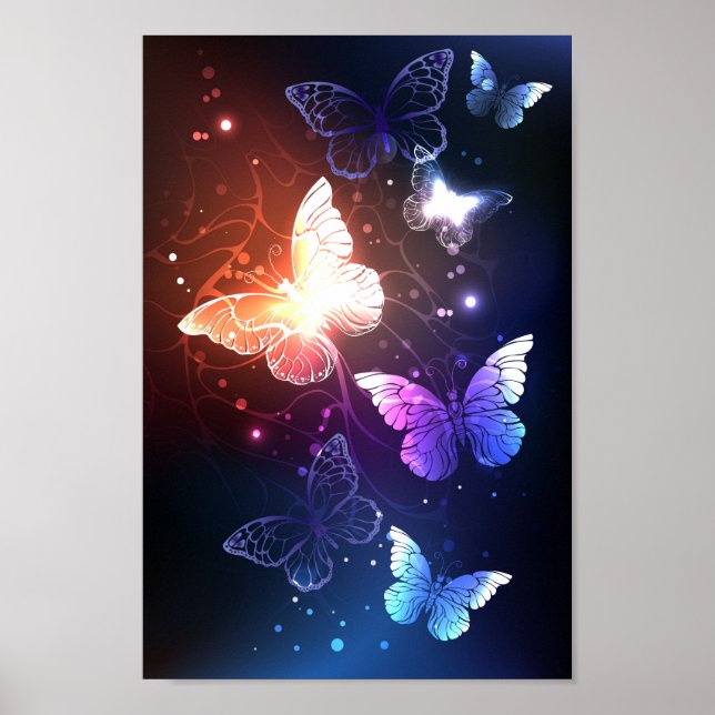 Glowing Night Butterflies Poster (Front)
