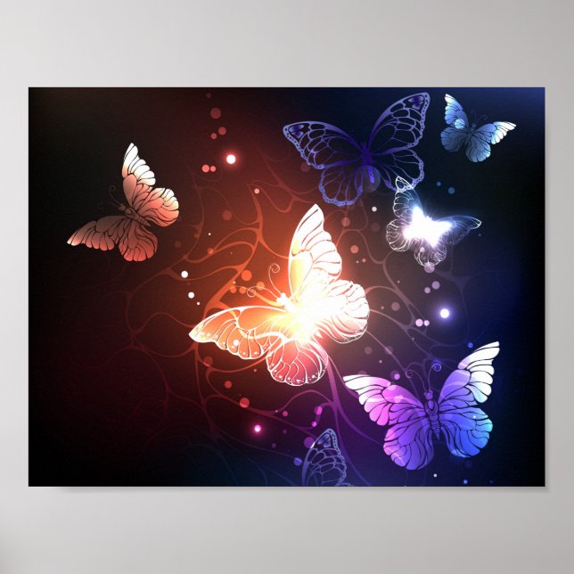 Glowing Night Butterflies Poster (Front)