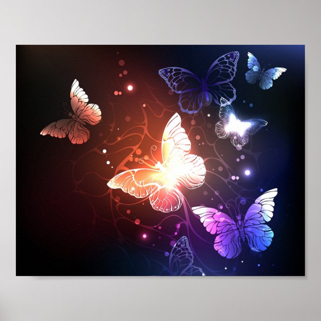 Glowing Night Butterflies Poster (Front)