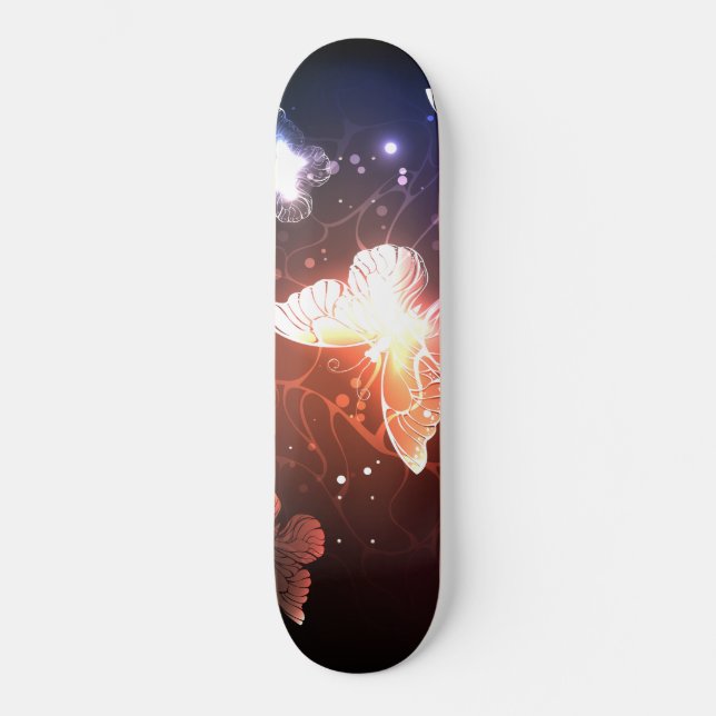 Glowing Night Butterflies Skateboard (Front)