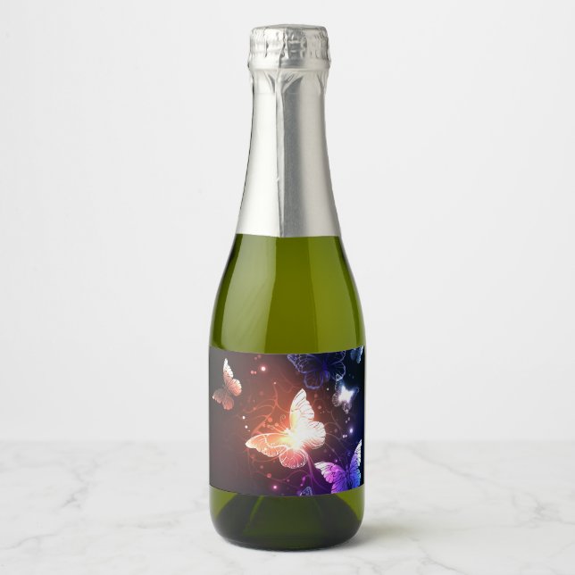 Glowing Night Butterflies Sparkling Wine Label (Front)