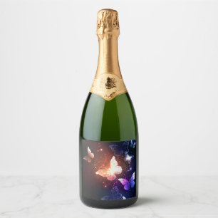 Glowing Night Butterflies Sparkling Wine Label