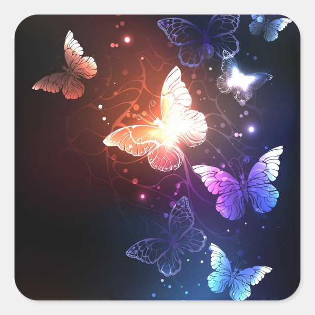 Glowing Night Butterflies Square Sticker (Front)