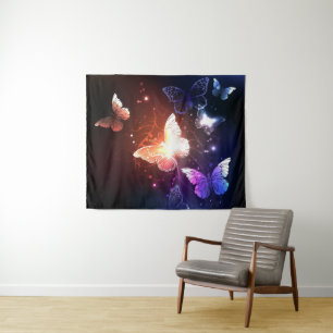 Glowing Night Butterflies Tapestry