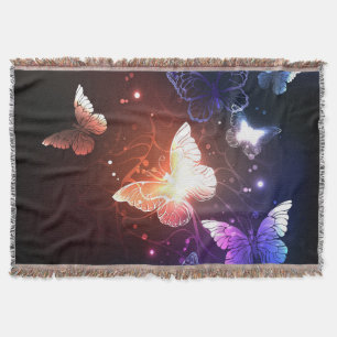 Glowing Night Butterflies Throw Blanket