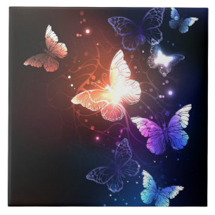 Glowing Night Butterflies Tile